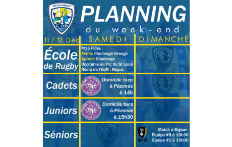 Planning du week-end du 11/12 Décembre